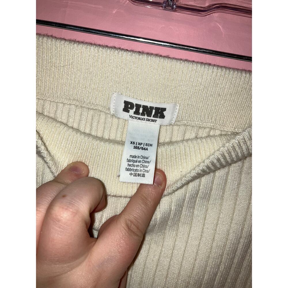 PINK Victoria’s Secret High Rise Ribbed Lounge Knit Shorts Cream Size XS - Picture 2 of 5